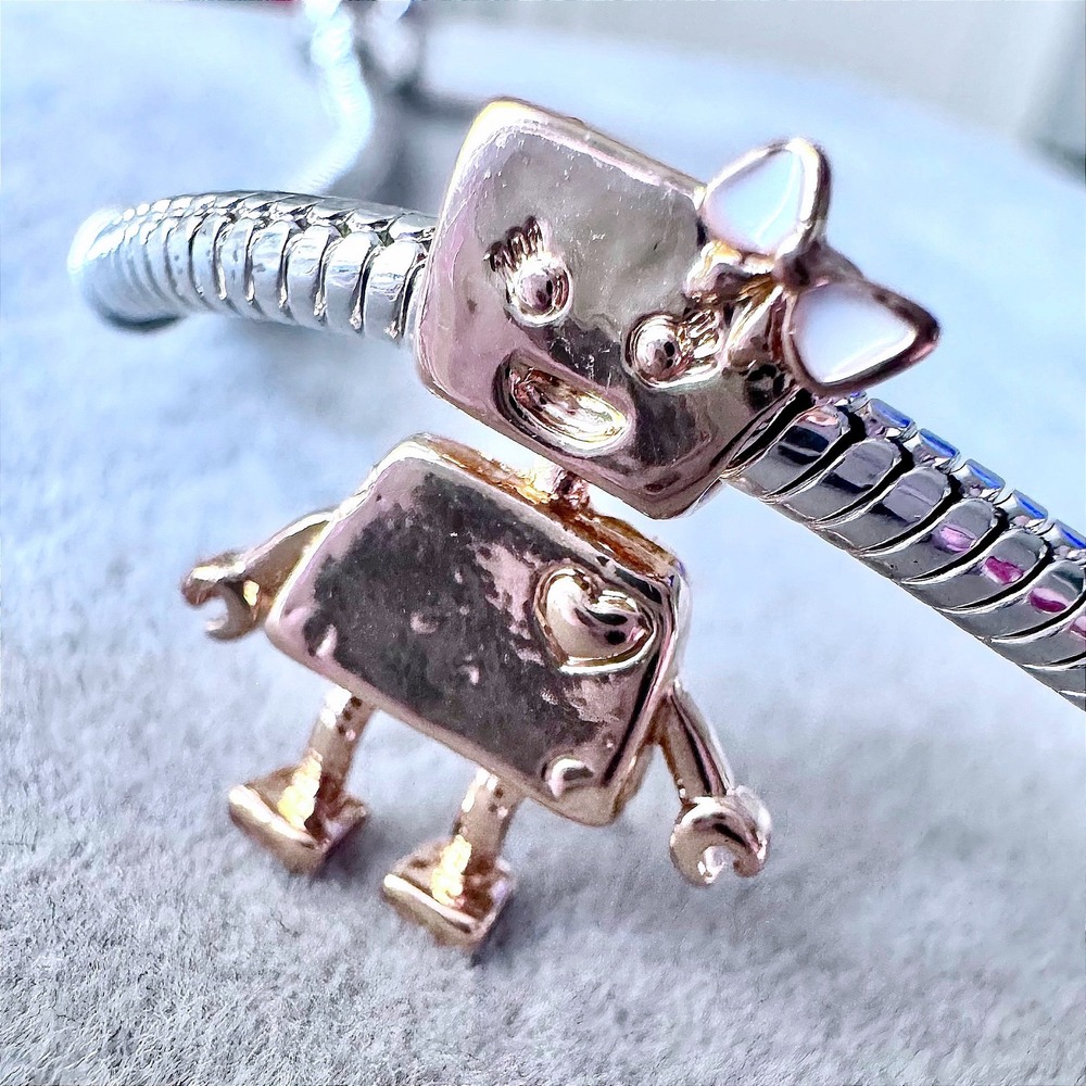 Bella Bot Charm Rose Gold Girl Robot Heart Bow fits PANDORA